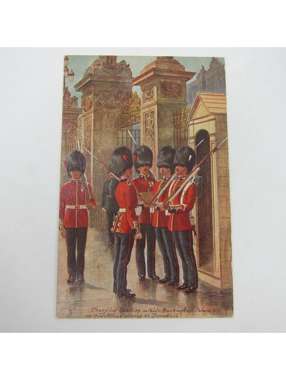Postcard London England Buckingham Palace Changing Guards Tuck Oilette Antique